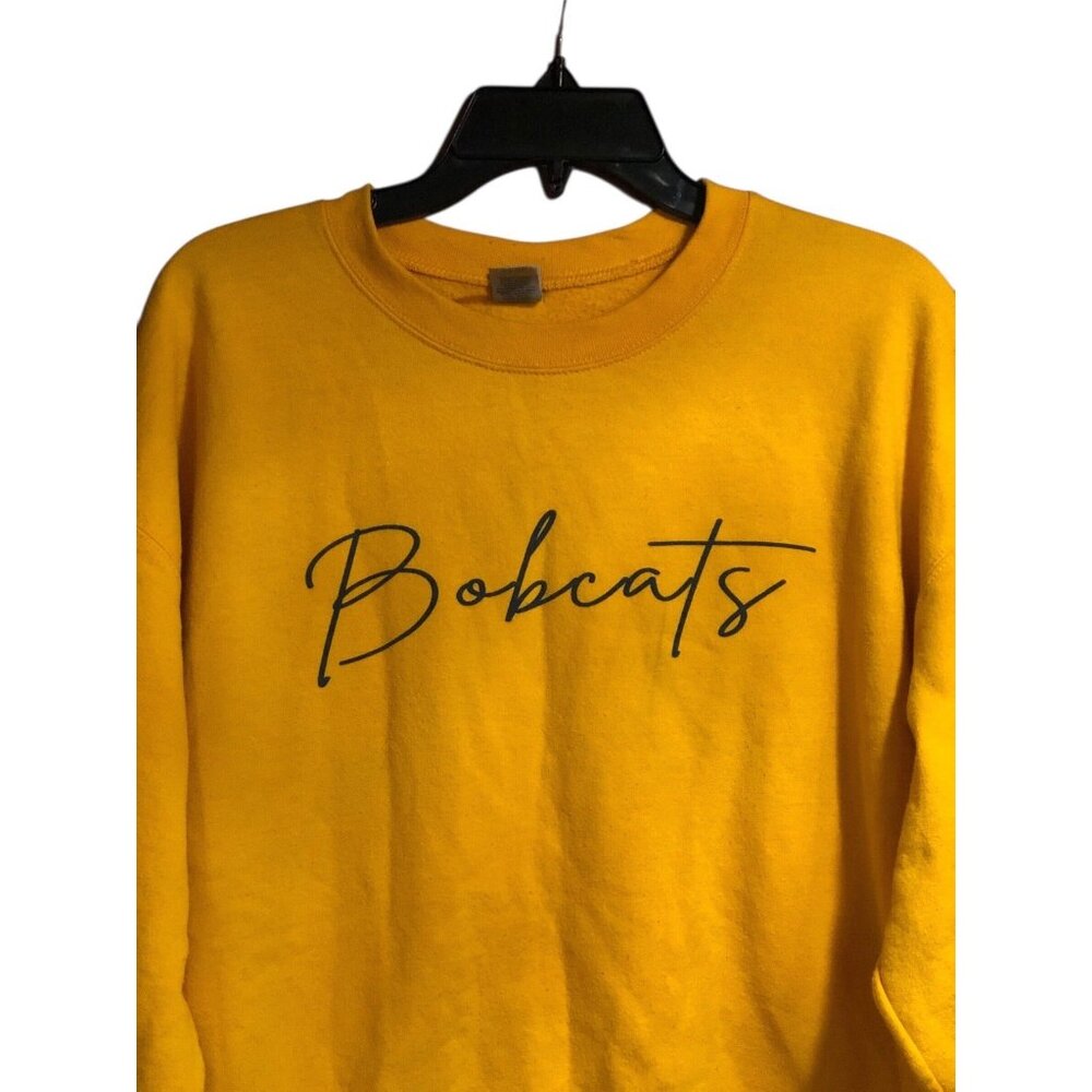 Local Team Preppy Thrashed Yellow Bobcats Pullover Yellow Crewneck Sweatshirt L